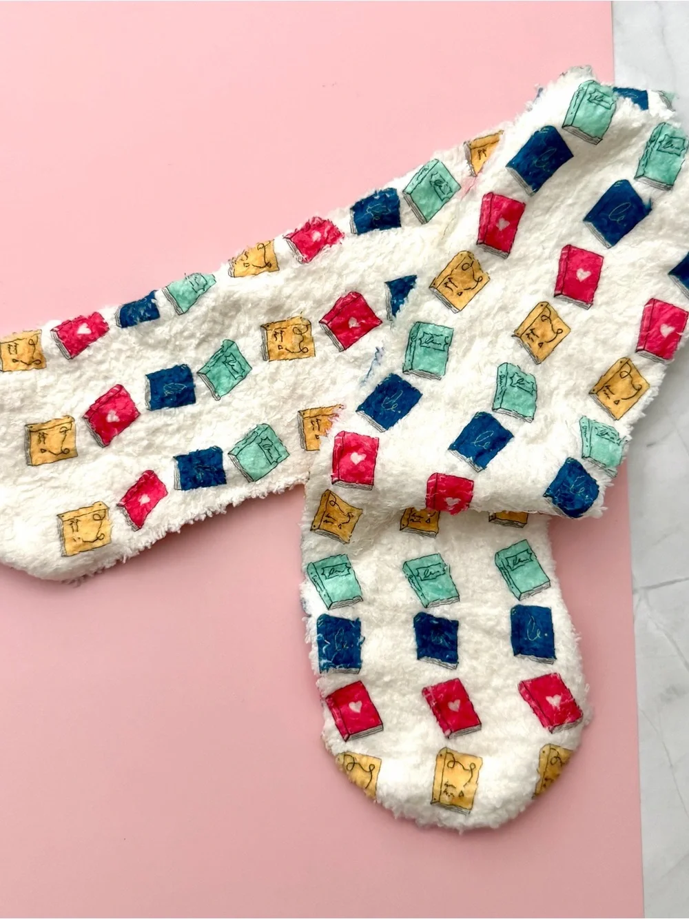 Cozy Bookish Fuzzy Socks Colorful Books Design | One Size Fits Most